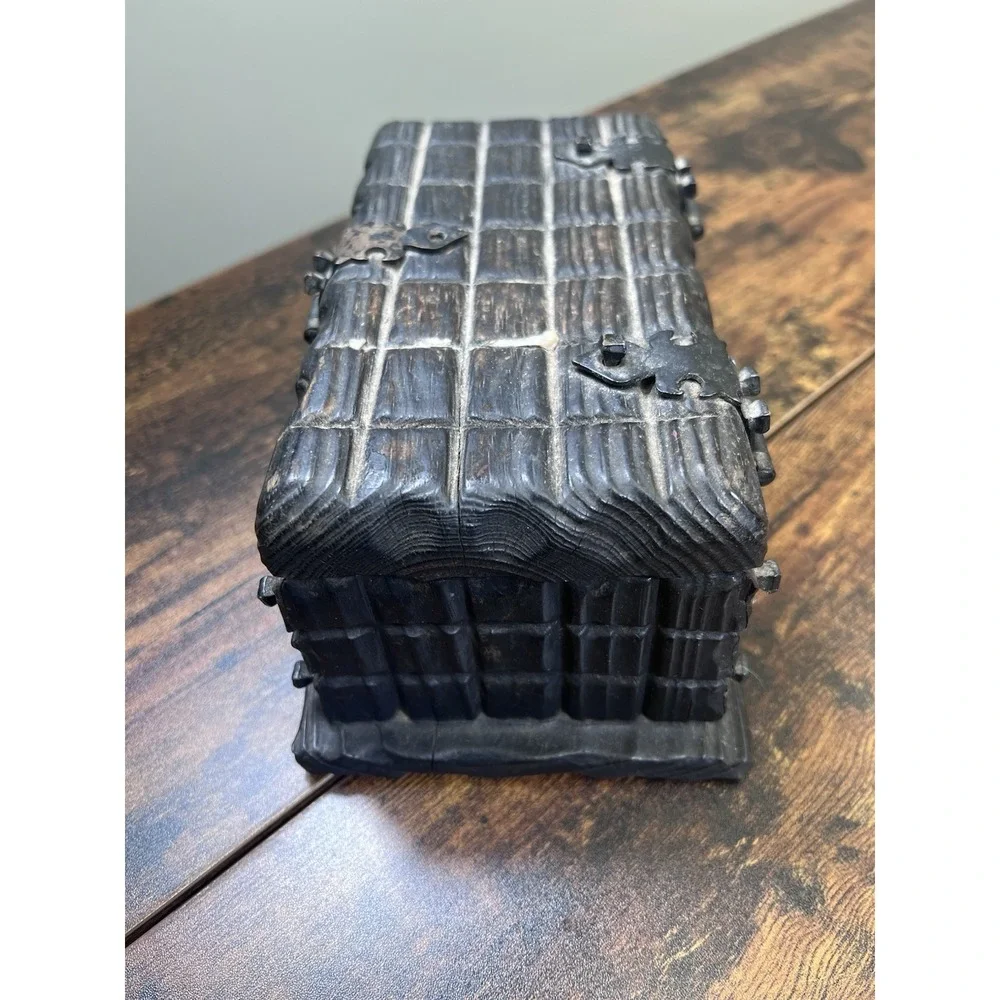 Vtg Hand Carved Rustic Gothic Wooden Treasure Chest Trinket Box Brutalist